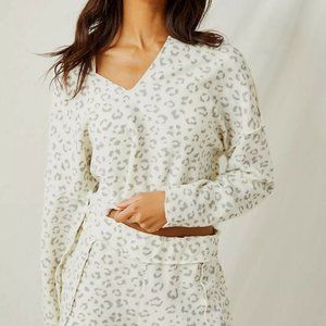 Free People Rain Check Cheetah Print Fleece long sleeve top NWOT